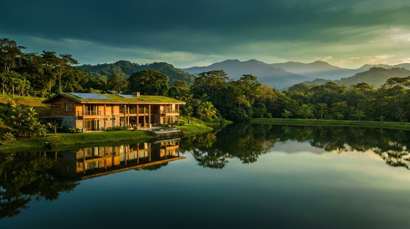 Villa ecológica con lago en Costa Rica, energía BATSÚ